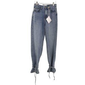 NEW Q2 Tie Ankle Jeans Womens Zip Fly Light Wash Tapered Leg Bohemian Casual
